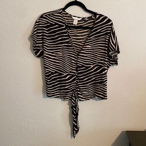 Tied Crop Top with Button front and Zebra Pattern